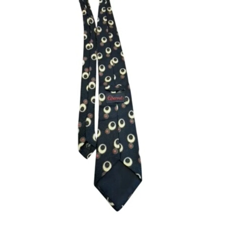Charvet Paris Mens Silk Tie Navy Blue Geometric Crescent Moon Circles France